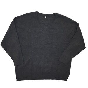 Uniqlo Mens V-Neck Sweater Charcoal Gray Knit Long Sleeve Pullover XL